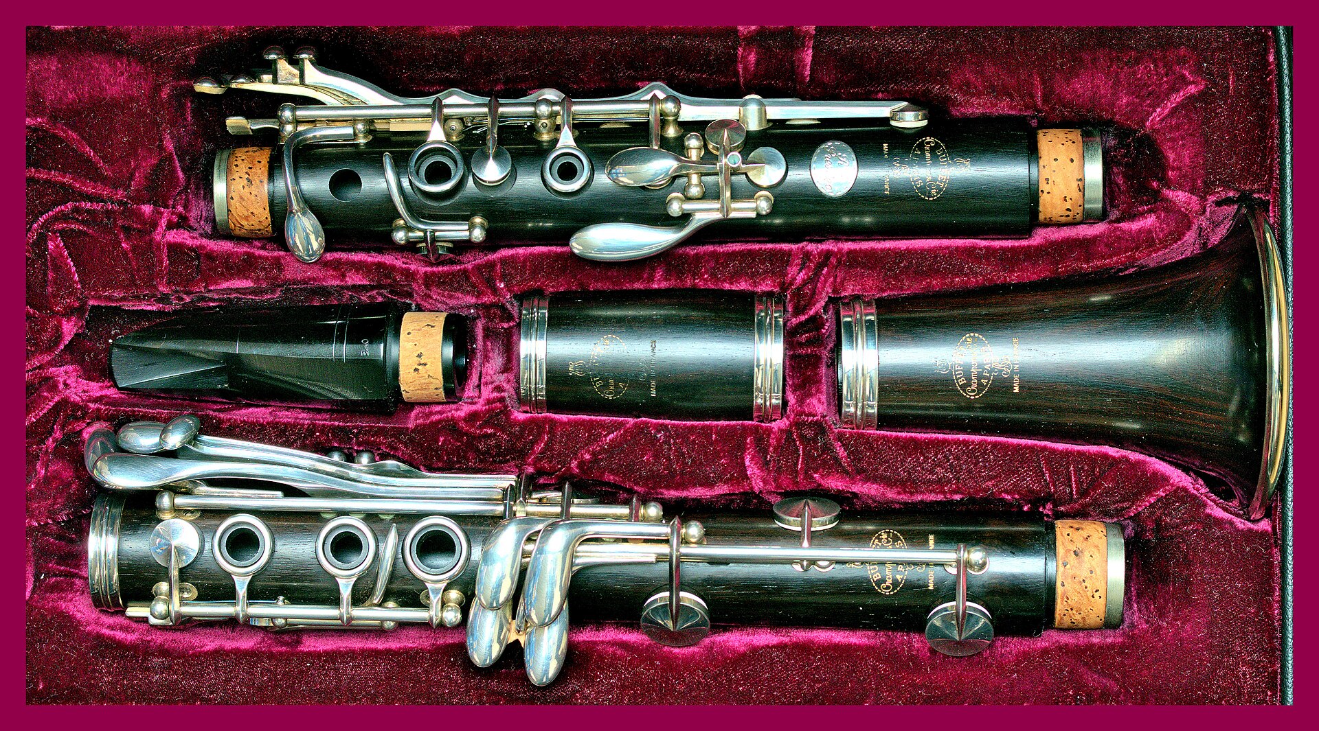 Buffet Crampon clarinet arranged in its open case